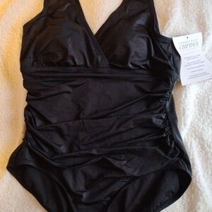 NWT Embrace Your Curves Black V-Neck One-Piece Swimsuit